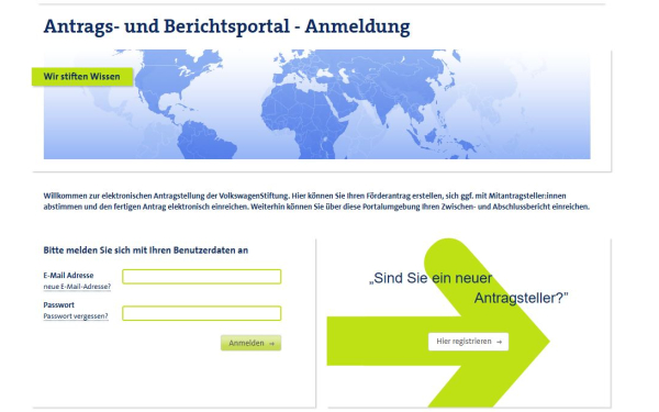 Screenshot Antrags- und Berichtsportal