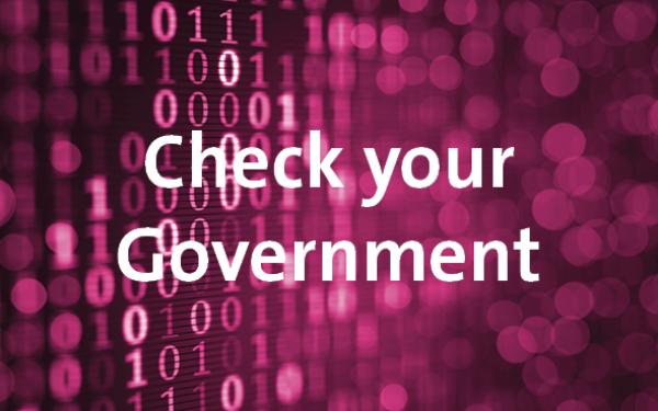 Grafik Binärcode mit Schriftzug Check your Government