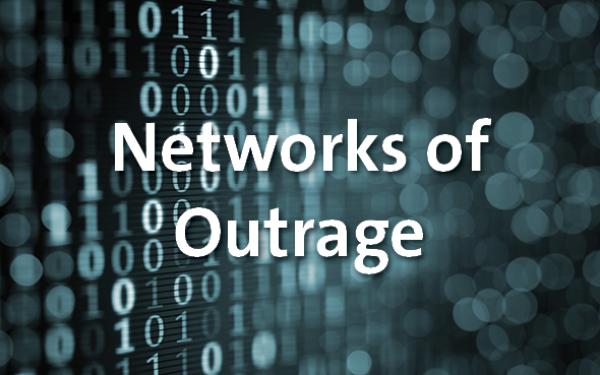 Grafik Binärcode mit Schriftzug Networks of Outrage