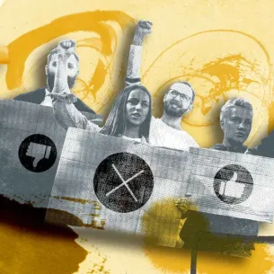 Illustration with a group of protesting people